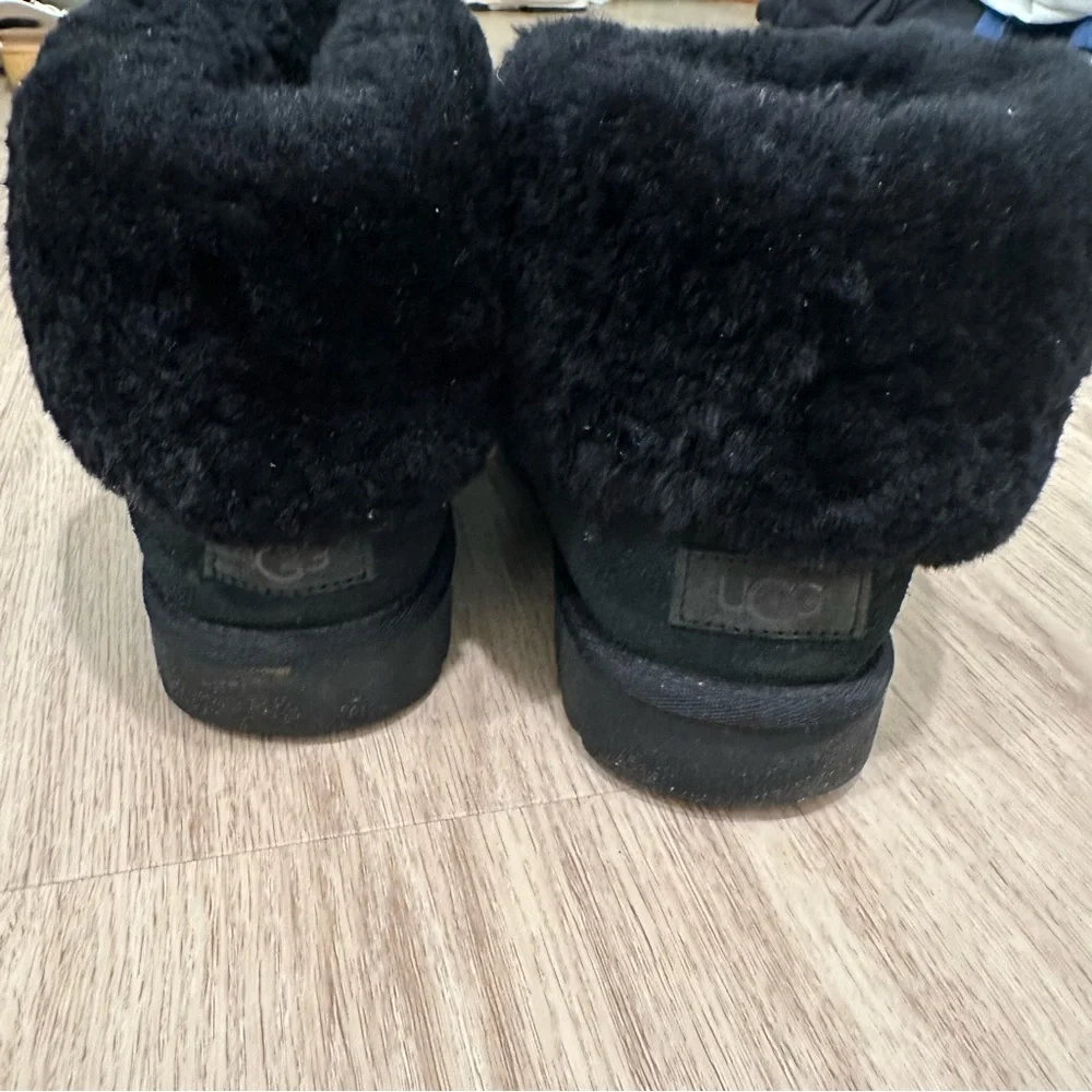 UGG Classic Mini Fluff Ankle Boots in Black Suede